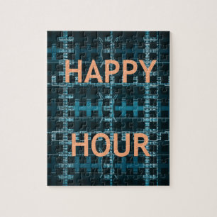 Happy Hour Tekst Blauwe Vector Art Print Legpuzzel