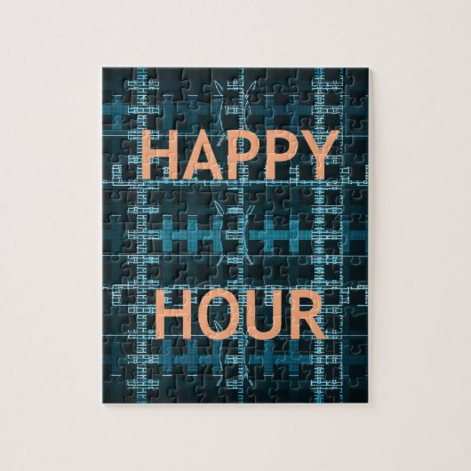 Happy Hour Tekst Blauwe Vector Art Print Legpuzzel (Verticaal)