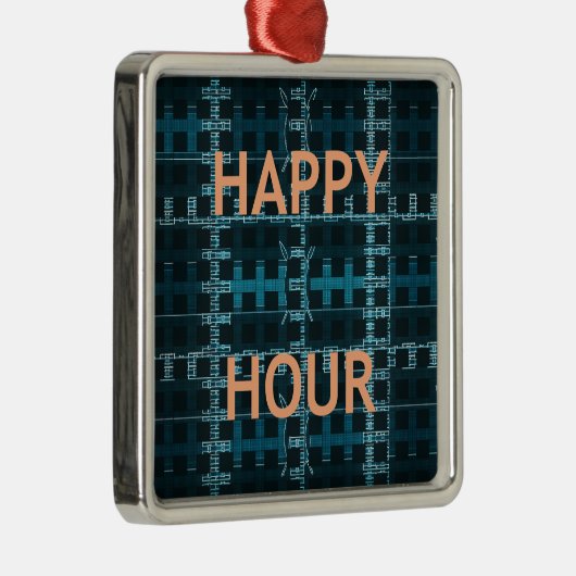 Happy Hour Tekst Blauwe Vector Art Print Metalen Ornament (Rechts)