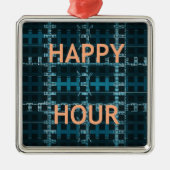 Happy Hour Tekst Blauwe Vector Art Print Metalen Ornament (Voorkant)