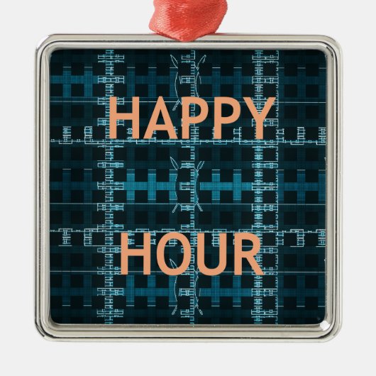 Happy Hour Tekst Blauwe Vector Art Print Metalen Ornament (Voorkant)