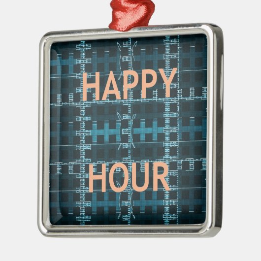 Happy Hour Tekst Blauwe Vector Art Print Metalen Ornament (Links)