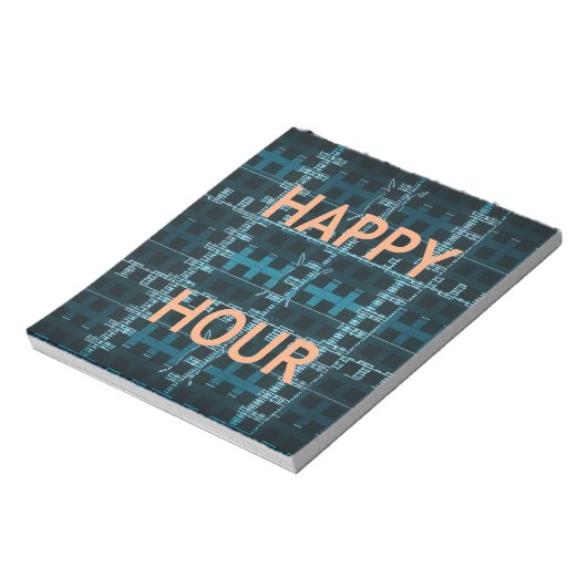 Happy Hour Tekst Blauwe Vector Art Print Notitieblok (Linkerzijde)