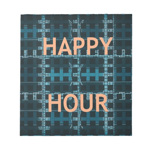 Happy Hour Tekst Blauwe Vector Art Print Notitieblok (Voorkant)
