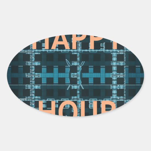 Happy Hour Tekst Blauwe Vector Art Print Ovale Sticker (Voorkant)