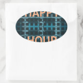 Happy Hour Tekst Blauwe Vector Art Print Ovale Sticker (Tas)