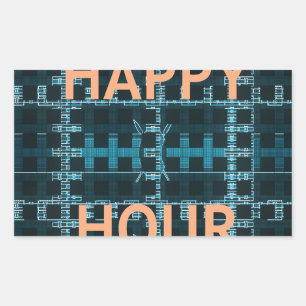 Happy Hour Tekst Blauwe Vector Art Print Rechthoekige Sticker