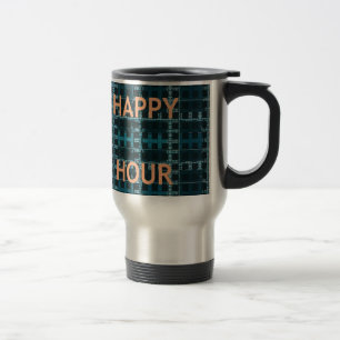 Happy Hour Tekst Blauwe Vector Art Print Reisbeker