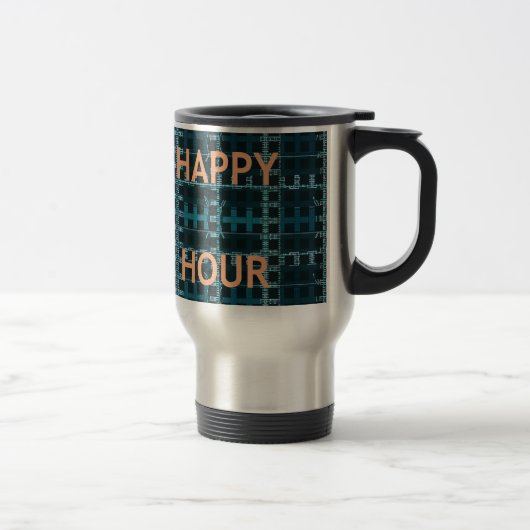 Happy Hour Tekst Blauwe Vector Art Print Reisbeker (Rechts)