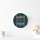 Happy Hour Tekst Blauwe Vector Art Print Ronde Klok (Huis)