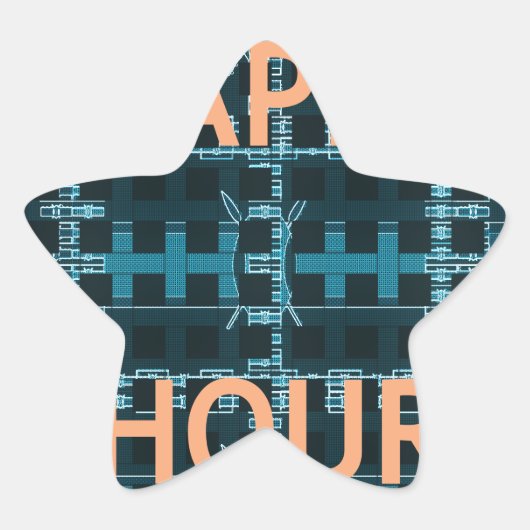 Happy Hour Tekst Blauwe Vector Art Print Ster Sticker (Voorkant)