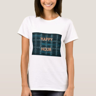 Happy Hour Tekst Blauwe Vector Art Print T-shirt