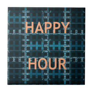 Happy Hour Tekst Blauwe Vector Art Print Tegeltje