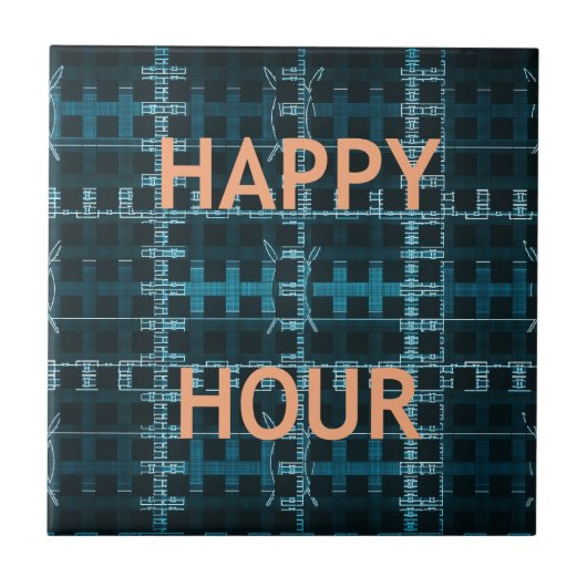 Happy Hour Tekst Blauwe Vector Art Print Tegeltje (Voorkant)