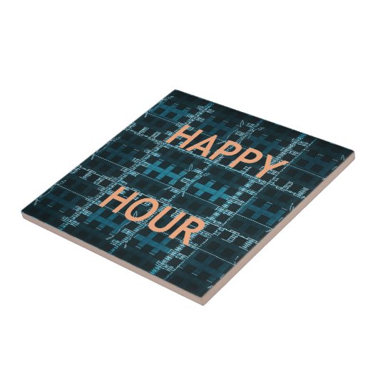 Happy Hour Tekst Blauwe Vector Art Print Tegeltje (Zijkant)