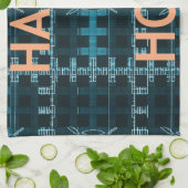 Happy Hour Tekst Blauwe Vector Art Print Theedoek (Gevouwen)