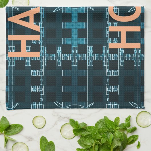 Happy Hour Tekst Blauwe Vector Art Print Theedoek (Gevouwen)