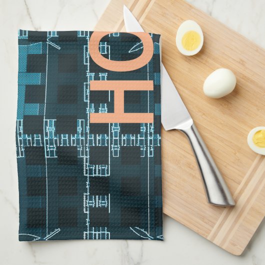 Happy Hour Tekst Blauwe Vector Art Print Theedoek (Quarter Fold)