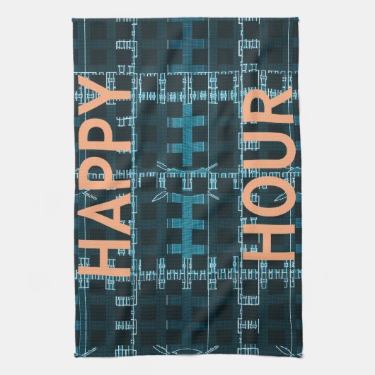 Happy Hour Tekst Blauwe Vector Art Print Theedoek (Verticaal)