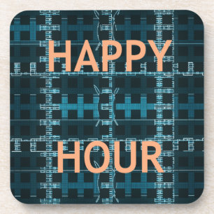 Happy Hour Tekst Blauwe Vector Kunstprint Bier Onderzetter