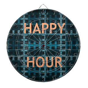 Happy Hour Tekst Blauwe Vector Kunstprint Dartbord