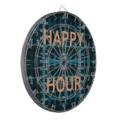 Happy Hour Tekst Blauwe Vector Kunstprint Dartbord (Voorkant Links)