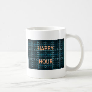 Happy Hour Tekst Blauwe Vector Kunstprint Koffiemok