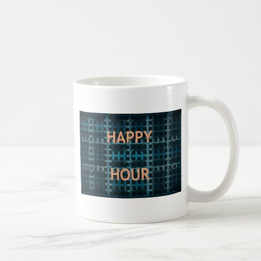 Happy Hour Tekst Blauwe Vector Kunstprint Koffiemok (Rechts)