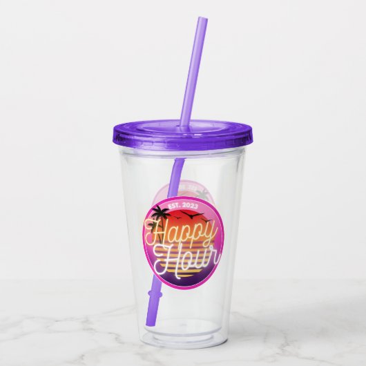 Happy Hour Tumble w Straw Acryl Drinkbeker (Achterkant)