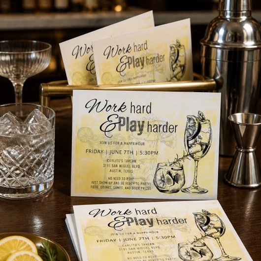 Happy Hour Uitnodiging 'Hard Werken, Harder Feeste