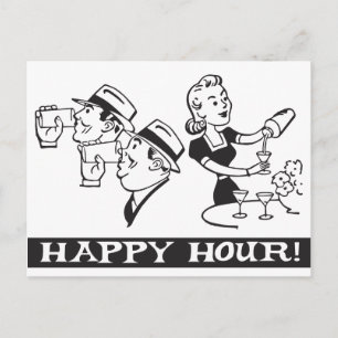Happy Hour-uitnodiging met grappige retro Uitnodiging Briefkaart