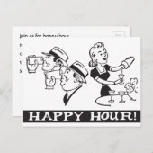 Happy Hour-uitnodiging met grappige retro Uitnodiging Briefkaart (Voorkant / Achterkant)