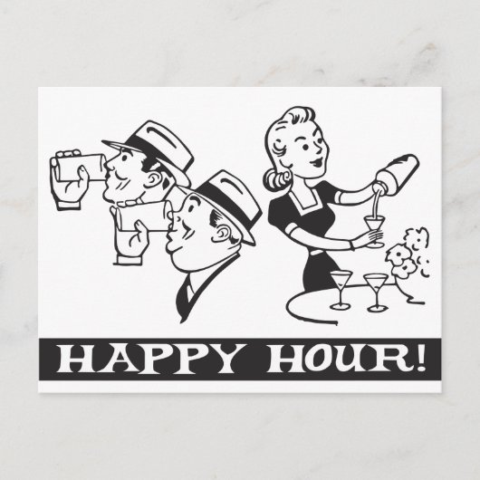 Happy Hour-uitnodiging met grappige retro Uitnodiging Briefkaart (Voorkant)