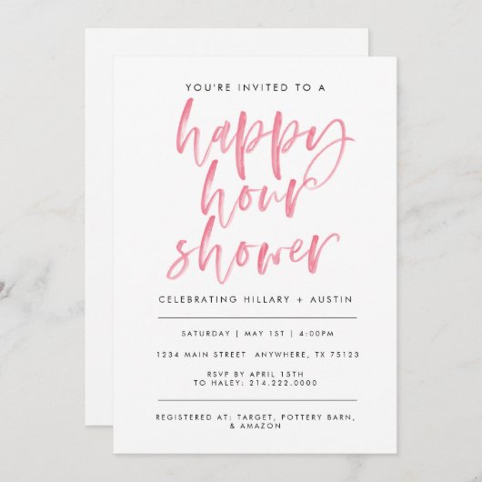 HAPPY HOUR VRIJGEZELLENFEEST - KORAAL KAART (Voorkant / Achterkant)