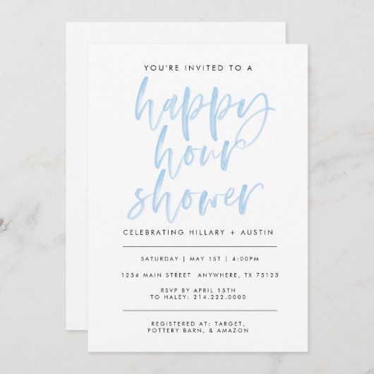 HAPPY HOUR VRIJGEZELLENFEEST - LT BLUE KAART (Voorkant / Achterkant)