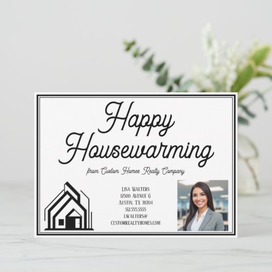 Happy Housewarming Vastgoed Bedrijf Custom Logo Kaart (Staand voorkant)