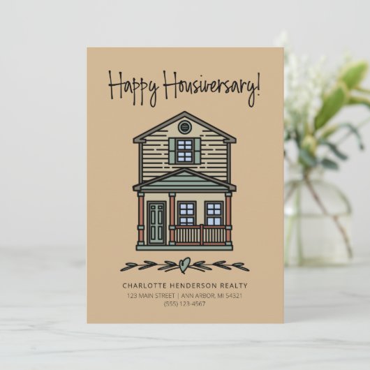 Happy Housiversary Client Home Jubileum Tan Kaart (Staand voorkant)