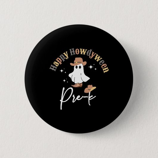 Happy Howdyween Pre-k Ghost Western Teacher Presch Ronde Button 5,7 Cm (Voorkant)