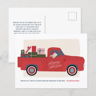 Happy Howholidays Dog in Truck Drawing Holiday Kaa Feestdagenkaart