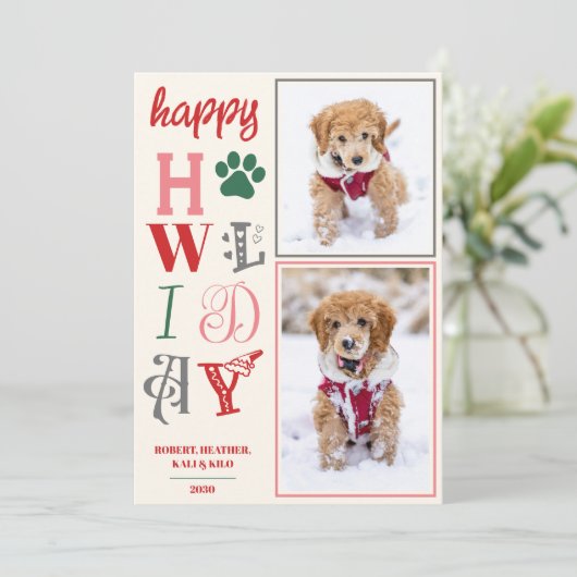 Happy Howholidays Hond Kerst Afbeelding Custom Pho Feestdagenkaart (Staand voorkant)