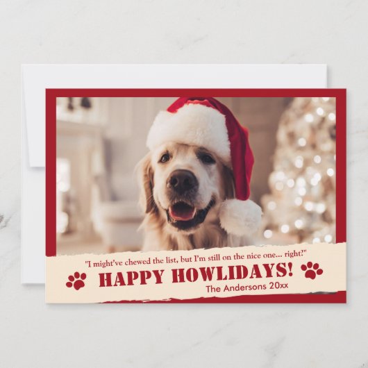 "Happy Howholidays" Paw Print rode kerst Feestdagenkaart (Voorkant)