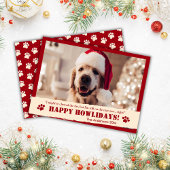 "Happy Howholidays" Paw Print rode kerst Feestdagenkaart