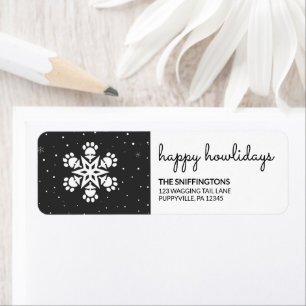 Happy Howholidays Paw Print Snowflake Retourlabel Etiket