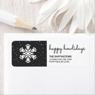 Happy Howholidays Paw Print Snowflake Retourlabel Etiket