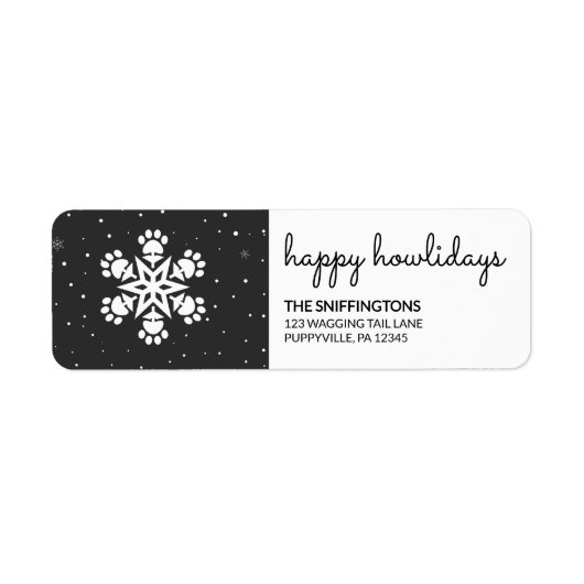 Happy Howholidays Paw Print Snowflake Retourlabel Etiket (Voorkant)
