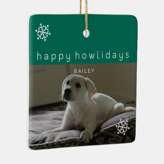 Happy Howholidays Voeg uw foto toe Groen Huisdier  Keramisch Ornament (Rechts)