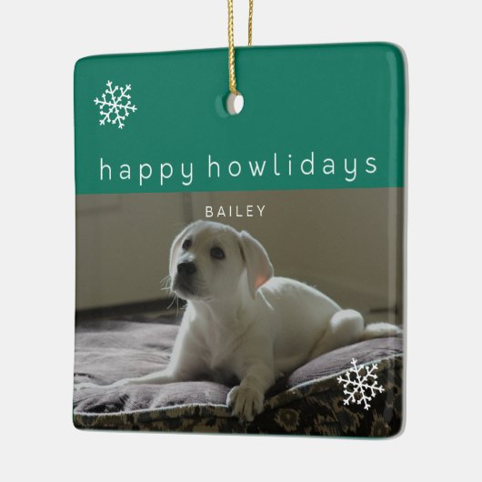 Happy Howholidays Voeg uw foto toe Groen Huisdier  Keramisch Ornament (Links)