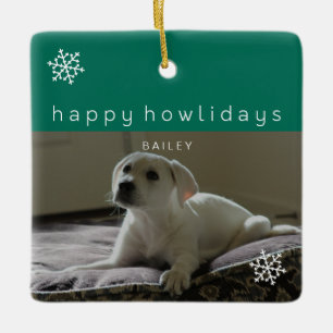 Happy Howholidays Voeg uw foto toe Groen Huisdier  Keramisch Ornament
