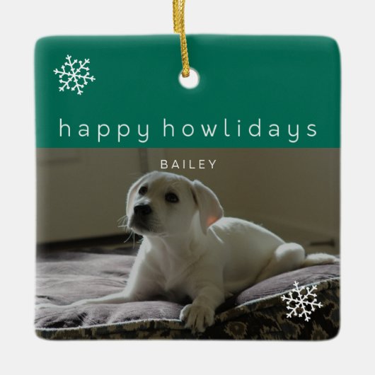 Happy Howholidays Voeg uw foto toe Groen Huisdier  Keramisch Ornament (Voorkant)
