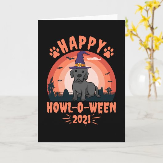 Happy Howl O Ween 2021 Black Lab Kaart (Gele Bloem)